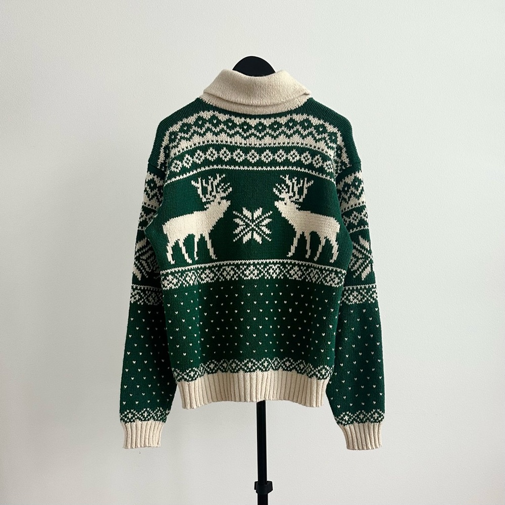 Vintage Polo Ralph Lauren Angora Cashmere Cotton Green Reindeer Sweater Size M - Picture 2 of 4